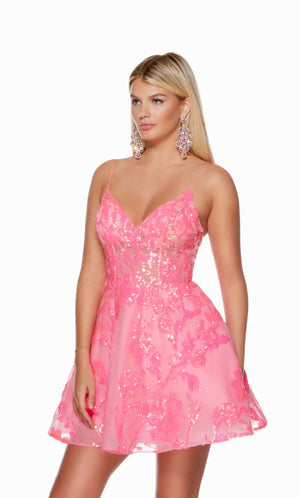 UNK-3138. Short, V-neck, A-line, Lace-up Back image 0