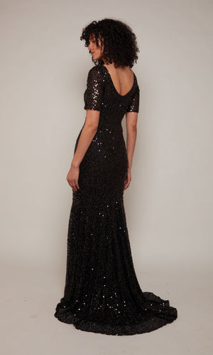 UNK-27668. Long, V-neck, Straight, Closed Back image 1