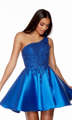 UNK-3149. Short, One Shoulder, A-line, Closed Back image 0