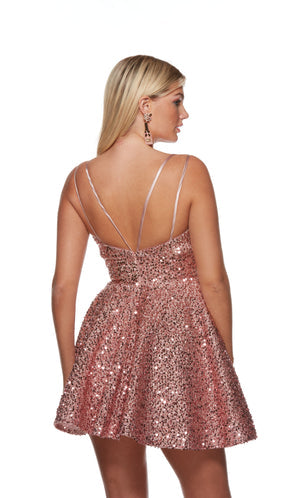 UNK-3176. Short, V-neck, A-line, Strappy Back image 1