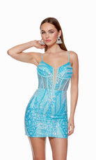 UNK-4648. Short, Plunging Neckline, Straight, Open Back image 2
