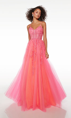 UNK-61514. Long, V-neckline, A-line, Lace-up Back image 0