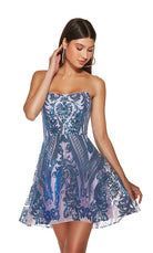 UNK-3773. Short, Strapless, A-line, Lace Up Back image 2