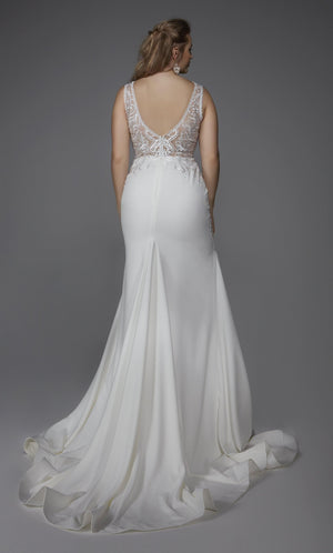 UNK-Wedding Dress: 7016. Long, Plunging Neckline, Fit and Flare image 5