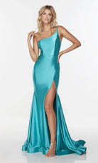 UNK-61159. Long Fitted Dresses, One Shoulder, Fit N Flare image 4