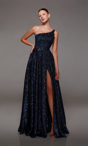 UNK-1806. Long, One Shoulder Neckline, A-line image 2