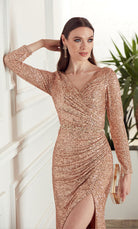 UNK-27523. Long Ruched Dress, V-neck, Straight image 2