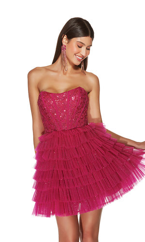 UNK-3767. Short, Strapless, A-line, Lace Up Back image 2