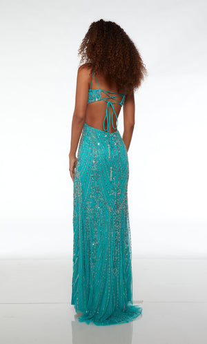 UNK-61585. Long, V-neck, Straight, Strappy Back image 1