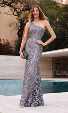 UNK-27486. Long Formal Dress, One Shoulder, Fit N Flare image 0