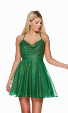UNK-3139. Short, Cowl Neck, A-line, Strappy Back image 0