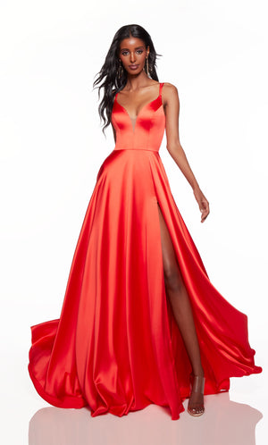 UNK-1745. Long, Plunging Neckline, Flowy, Lace Up Back image 3