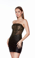 UNK-4678. Short, Strapless, Straight, Lace-up Back image 2
