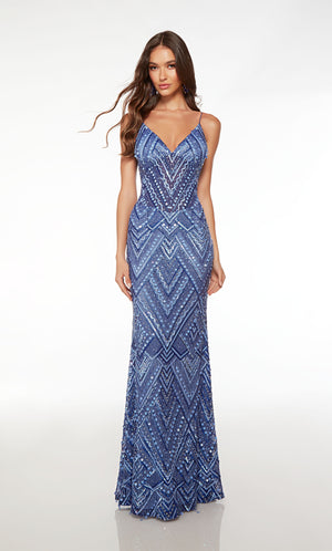 UNK-61609. Long, V-neckline, Straight/Fitted, V-shaped Back image 0