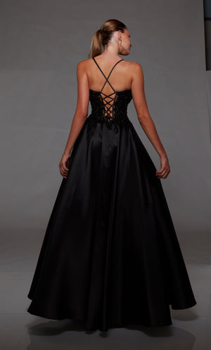 UNK-1798. Long, V-neckline, Ballgown, Lace-up Back image 1