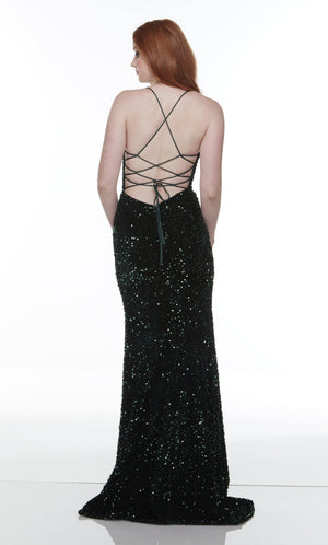 UNK-61181. Long Strappy Back Dress, Square Neckline, Straight image 6