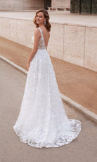 UNK-7037. Long Bridal Gown, V-neck, A-line, Low V Back image 5