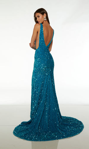UNK-61619. Long, Plunging Neckline, Fit N Flare image 1