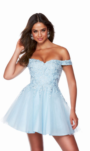 UNK-3156. Short, Off The Shoulder, A-line, Lace-up Back image 2