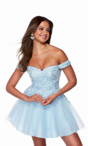 UNK-3156. Short, Off The Shoulder, A-line, Lace-up Back image 0