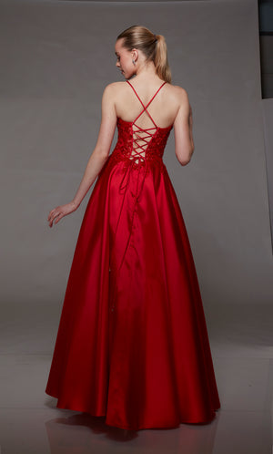 UNK-1798. Long, V-neckline, Ballgown, Lace-up Back image 5