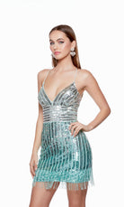 UNK-4634. Short, Plunging Neckline, Straight, Open Back image 3
