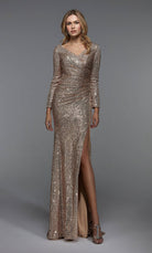 UNK-27523. Long Ruched Dress, V-neck, Straight image 3