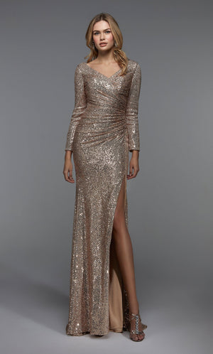 UNK-27523. Long Ruched Dress, V-neck, Straight image 3