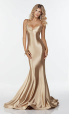 UNK-61169. Long Slinky Dress, V-neck, Fit N Flare image 6