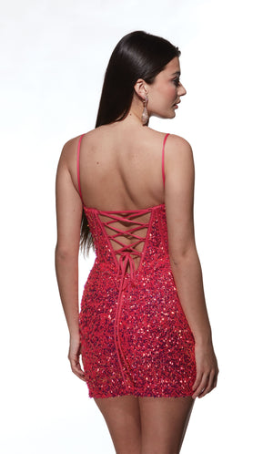 UNK-4912. Short, V-neck, Straight, Lace-up Back image 1
