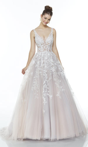 UNK-61106. Long Embroidered Dress, Plunging Neckline, Ballgown image 0