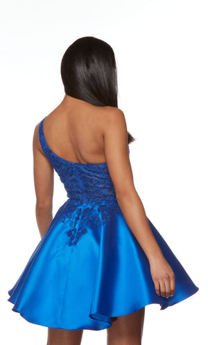 UNK-3149. Short, One Shoulder, A-line, Closed Back image 1