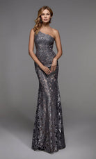 UNK-27486. Long Formal Dress, One Shoulder, Fit N Flare image 2