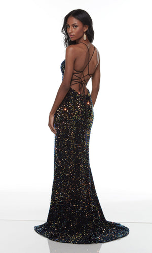 UNK-61181. Long Strappy Back Dress, Square Neckline, Straight image 1