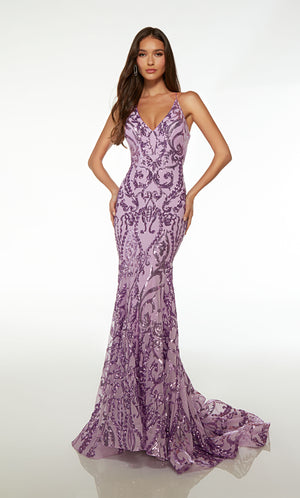 UNK-61659. Long, V Neckline, Fit N Flare, Open Back image 2