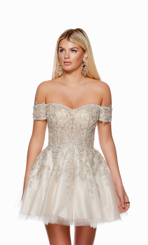 UNK-3146. Short, Off The Shoulder, A-line, Closed Back image 2