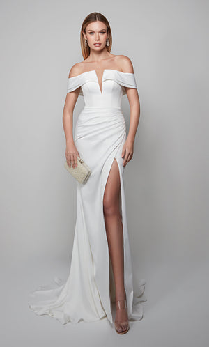 UNK-7058. Long, Off The Shoulder, Straight, Closed Back image 2