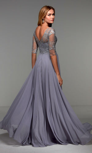 UNK-27475. Long Chiffon Dress, Illusion Neckline, Flowy image 7