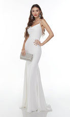 UNK-Wedding Dress: 7051. Long White Dress, Cowl Neck, Fit N Flare image 5