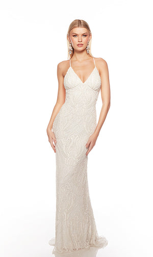 UNK-88006. Long, V Neckline, Straight, Open Back image 0