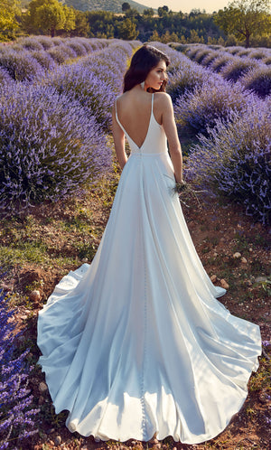 UNK-7089. Long, V-neck, A-line, V Shaped Back image 1