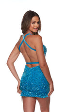 UNK-4747. Short, Plunging Neckline, Straight, Open Back image 1