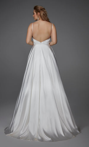 UNK-Wedding Dress: 7009. Long, V-Neck, Fit N Flare, V Shaped Back image 1