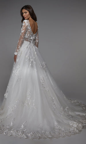 UNK-7046. Long Wedding Dress, Illusion Neckline, Ball Gown image 1