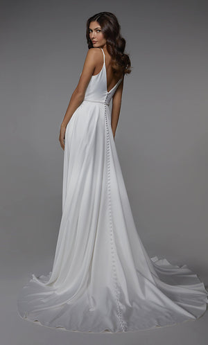 UNK-Wedding Dress: 7024. Long Bridal Gown, Plunging Neckline, Flowy image 5