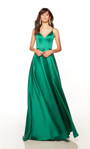 UNK-1760. Long, V-neck, A-line, Lace Up Back image 2