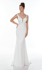UNK-Wedding Dress: 7052. Long Satin Dress, Plunging Neckline, Fit N Flare image 3