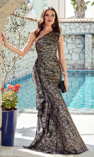 UNK-27620. Long, One Shoulder, Fit N Flare, Closed Back image 0