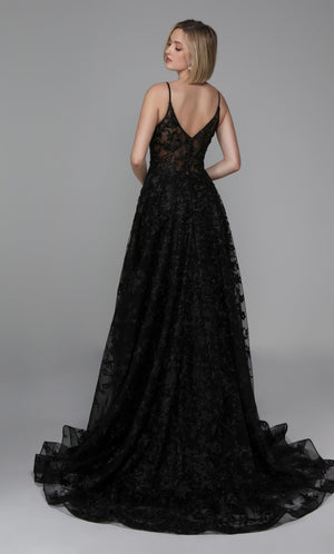 UNK-Wedding Dress: 7012. Long, V-Neck, Fit N Flare, V Shaped Back image 8