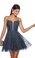 UNK-3771. Short, Plunging Neckline, A-line image 0
